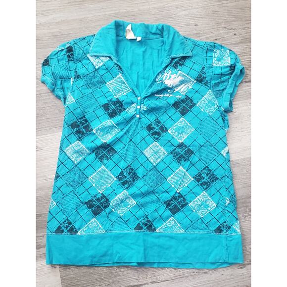 Beverly Hills Polo Club Checked Blue Collared Short Sleeved Shirt - Picture 8 of 8